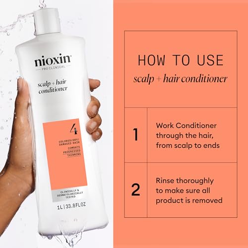 Nioxin System 2 Scalp + Hair Thickening Shampoo & Conditioner Liter Duo Set | Prepack with Pumps Included | For Natural Hair with Progressed Thinning | 33.8 Fl Oz